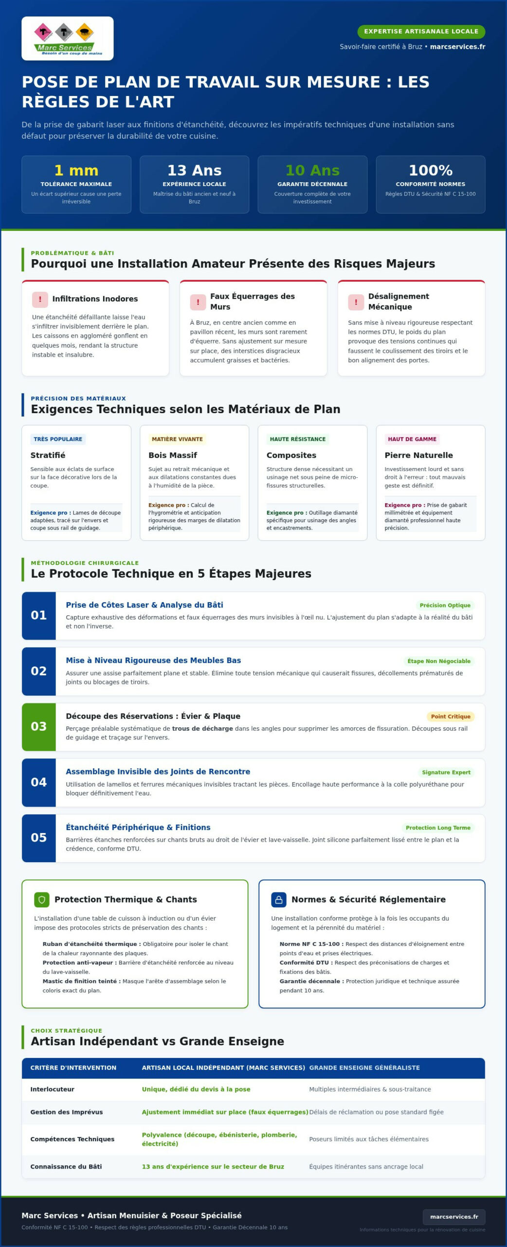 Pose de plan de travail sur mesure à Bruz : Guide complet et expertise artisanale